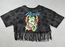 Poison Band T Shirt Top Womens XL Tie Dye Cropped Fringe Rock Concert Music Tee