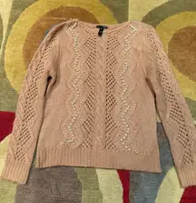 Aqua Bloomingdales Tan Pearl Cable Knit Sweater Crewneck Women’s Size Medium