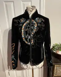 Harvé Benard Vintage Harve Benard by Benard Holtzman Velvet Vintage Embellished Embroidery Floral Whimsgoth Rave Coastal Cottage Western Coquette Folkloric Colorful Bright Moto Whimsy Print zip mock boho Crop jacket rave indie lightweight   Versatile