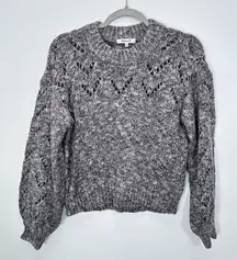 Madewell Marled Grey‎ Pointelle Bubble-Sleeve Pullover Sweater Chunky Knit XS