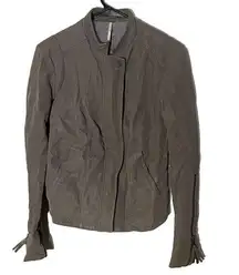 Free People Gray Faux Vegan Suede Leather Moto Jacket Size 6 S Full Zip