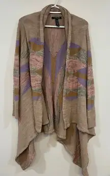 Lauren Ralph Lauren Cardigan Sweater L/XL Asymmetrical Knit Pastel Aztec Wool