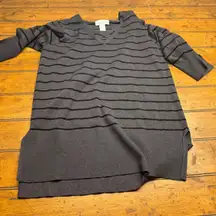 Fashion Avenue Gray Black Stripe V Neck Criss Cross Tunic Sweater Women's Large