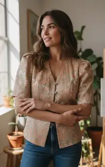 Vintage Karen miller New York short sleeve metallic floral blazer