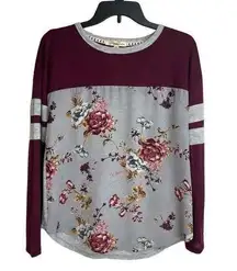 Rewind Women's Multi Color Pullover Mixed Floral Long Sleeve Tee Size M