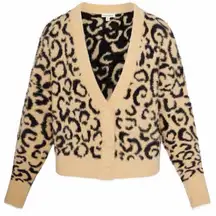 For Love And Lemons Leopard Print Cardigan in Cream and Black