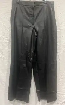 Nine West Vegan Black Leather Wide Leg Pants Retro Trend Women 14