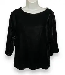 Vintage Crushed Velvet Top 3/4 Sleeves Blouse Semi-Formal Women Black Goth Glam‎