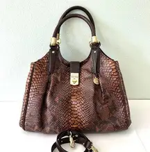 Brahmin Elisa Satchel in Embossed Snake Leather Tortoise Pecan Snake