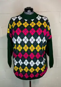 sweater Argyle green pink purple yellow white