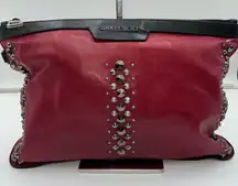 Jimmy Choo Laptop Holder/Clutch/Wristlet Black and Red Leather‎ With Studs