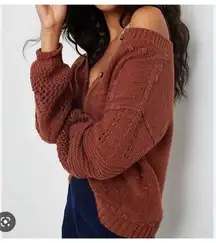 Anthropologie Pilcro Diana Cropped Cable Knit Cardigan Sweater Large Copper