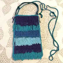 Blue beaded Silk crossbody bag purse