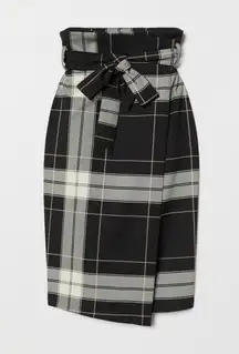 Plaid Pencil Wrap Skirt with Belt