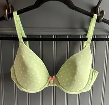 Victoria Secret lined Perfect Coverage Green Polka Dot Bra