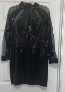 Aidan Aidan Mattox Black Long Sleeve Sequin Cocktail Dress, NWT