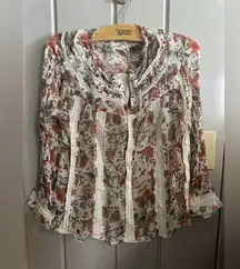 NWOT Anthropologie Red and White Floral Top With Crochet/ Lace details