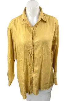 Vintage Capezio Yellow 100% Silk Paisley Long Sleeve Button Down Shirt Top Sz M