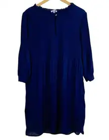 5 for $25| H By Halston Long Sleeve Bateau Ribbed Chiffon Navy Shift Dress