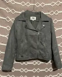 Gray Suede  Fitted Motorcycle Jacket Coat