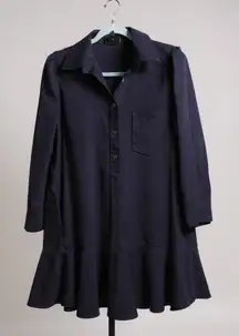 Tuckernuck Navy Blue Shirt Dress Ruffle Hem Button Front Long Sleeve Size M