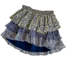 Joie Lemon Drop Tiered Floral Ruffle Silk Skirt Boho Cottagecore Purple Size XS