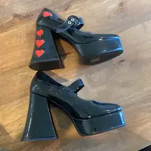 Black and Red Patent Leather Heels with Mary Jane Design