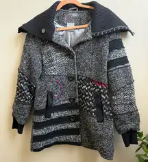 BKE Buckle black gray patchwork wool blend coat Size Large