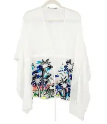 AMEN Womens Cotton Silk Sequin Artsy Floral Tropical Swim Coverup Top Size 42 M