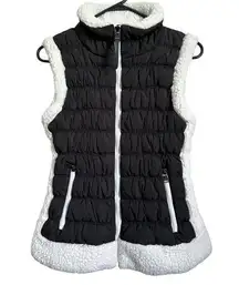 Calvin Klein Womens Puffer Vest Medium Black Ivory Fleece Outerwear Pockets