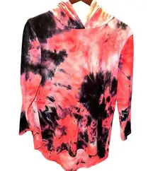 Discreet ❤️❤️❤️ Salmon Pink & Black Tie Die Thin Rayon Spandex Blend Long Sleeve