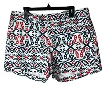 Tommy Hilfiger Red White And Blue Aztec Print Cotton Mid Rise Shorts Size 12
