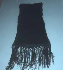 TASSEL scarf long black semi sheer stretchy thin stripes size OSFA