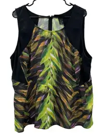 Lane Bryant Green & Black Feather Leaf Print Sleeveless Top‎ Size 22