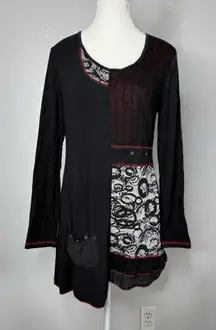 DzhaVael Couture Patchwork Tunic Dress Blouse Women’s Size M Long Sleeve Boho