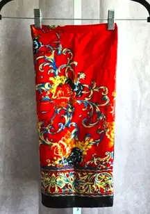 Zara Red Black Floral Satin Silk Patterned Square Scarf