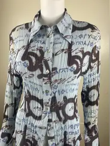 Vintage sheer printed all over print long sleeve collard bratz y2k blue L