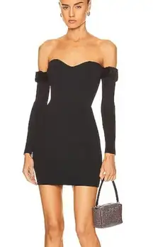 Staud Josee Knit Strapless Mini Dress with Faux Fur Trimmed Sleeves Black M NWT