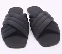 Zara FLAT QUILTED SANDALS SLIPPERS SLIP ON SLIDES BLACK 7.5/38 EUC