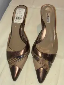 Alfani Campbell Woman5.5  Brown Snake Print Leather Mule Heels Pointed Toe Party