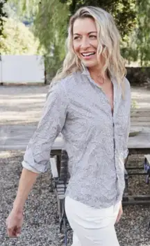 Frank & Eileen Barry Signature Crinkle Cotton Shirt – Black & White Floral – XL