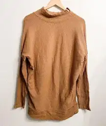 Free People Ribbed Tunic Mock Neck Top Dress Size Small Tan Brown Oversized