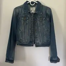 I Love H81 Women’s Long Sleeve Denim Blue Jean Jacket Size Small‎