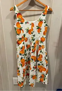 Cute Chetta B oranges fit and flare pleated dress scoop neck vintage look