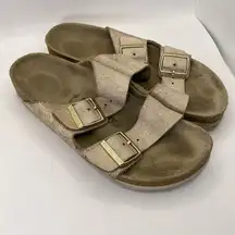 Birkenstock Arizona Womens Metallic Pink Sandals Slides Size 38N US L7 M5 Narrow