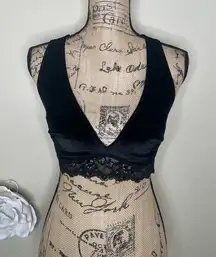 NTM: Auden Black Velour Lace Bralette Size Small Unlined Criss Cross Back