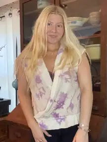 POL Tie-Dye Purple and Cream Cross Over Pullover Small