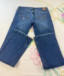 American Eagle Dark Wash Denim Jeans Womens Bootcut Distressed 4 long