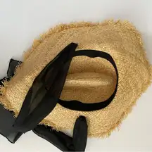 Raffia Weave Sun Hats Women Black Ribbon Lace Up Large Brim‎ Straw Hat Outdoor