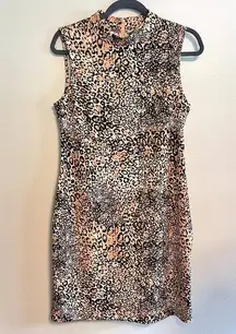 Sharagano Cheetah Print Mock Neck Sleeveless Sheath Dress | Size 8‎